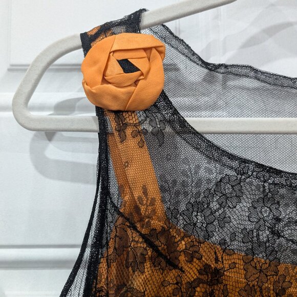 Antique Vintage 1920s Drop Waist Dress Orange Black Lace Medium Art Deco Flapper - Picture 4 of 9